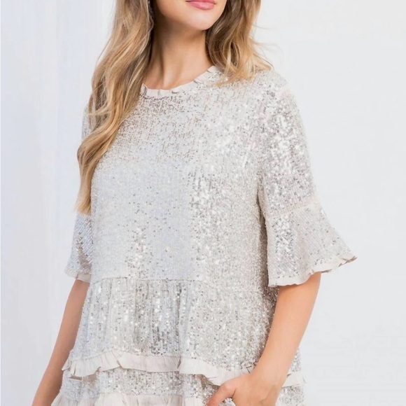 THML ruffle sequin peplum top - Picture 1 of 11